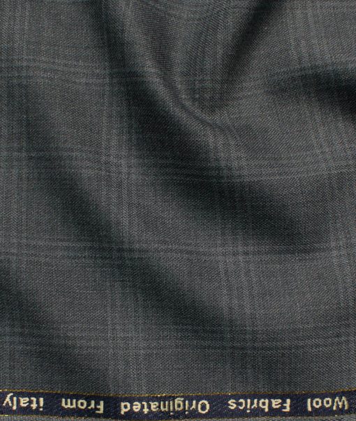 Zaccari Men's 45% Wool Super 130's Checks  Unstitched Suiting Fabric (Dark Grey)