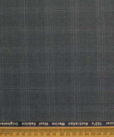 Zaccari Men's 45% Wool Super 130's Checks  Unstitched Suiting Fabric (Dark Grey)