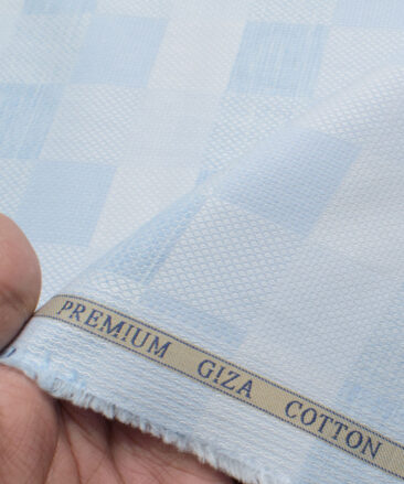 Cadini Men's Giza Cotton Checks  Unstitched Shirting Fabric (Sky Blue)