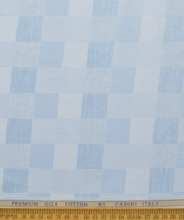 Cadini Men's Giza Cotton Checks  Unstitched Shirting Fabric (Sky Blue)