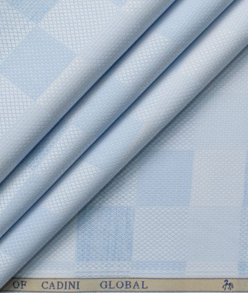 Cadini Men's Giza Cotton Checks  Unstitched Shirting Fabric (Sky Blue)