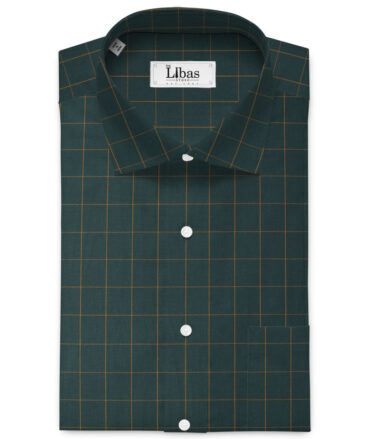 Cadini Men's Pure Cotton Checks  Unstitched Shirting Fabric (Dark Pine Green)