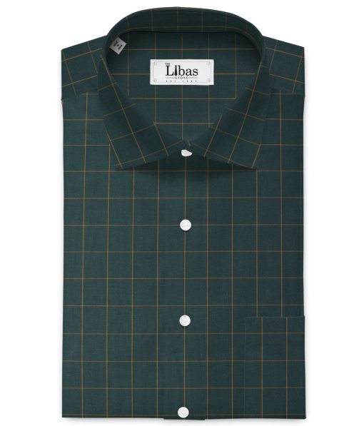 Cadini Men's Pure Cotton Checks  Unstitched Shirting Fabric (Dark Pine Green)