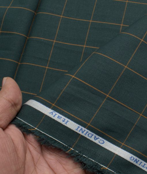 Cadini Men's Pure Cotton Checks  Unstitched Shirting Fabric (Dark Pine Green)