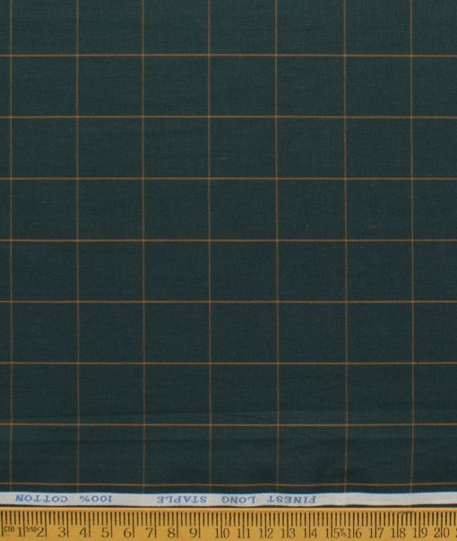 Cadini Men's Pure Cotton Checks  Unstitched Shirting Fabric (Dark Pine Green)