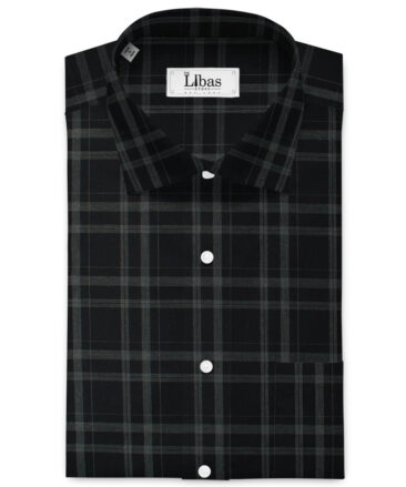 Luthai Men's Giza Cotton Checks  Unstitched Shirting Fabric (Black & Grey)