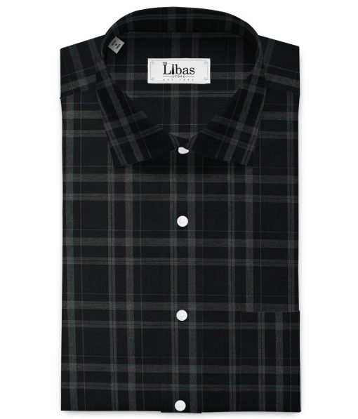 Luthai Men's Giza Cotton Checks  Unstitched Shirting Fabric (Black & Grey)