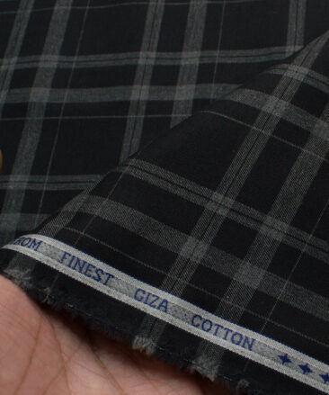 Luthai Men's Giza Cotton Checks  Unstitched Shirting Fabric (Black & Grey)