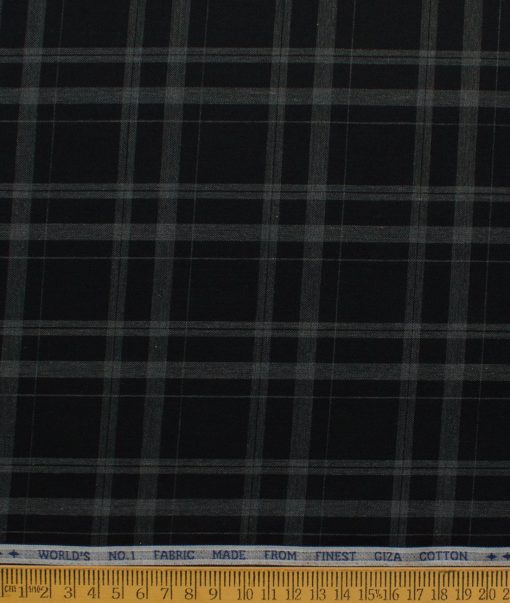 Luthai Men's Giza Cotton Checks  Unstitched Shirting Fabric (Black & Grey)