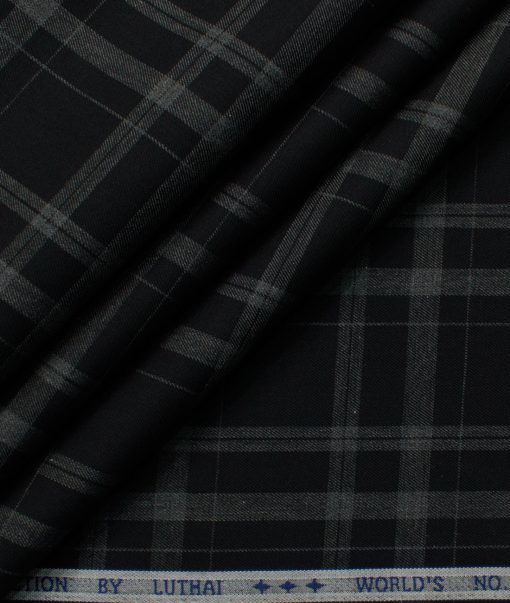 Luthai Men's Giza Cotton Checks  Unstitched Shirting Fabric (Black & Grey)