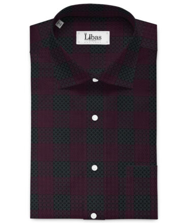 Luthai Men's Supima Cotton Checks  Unstitched Shirting Fabric (Wine & Black)