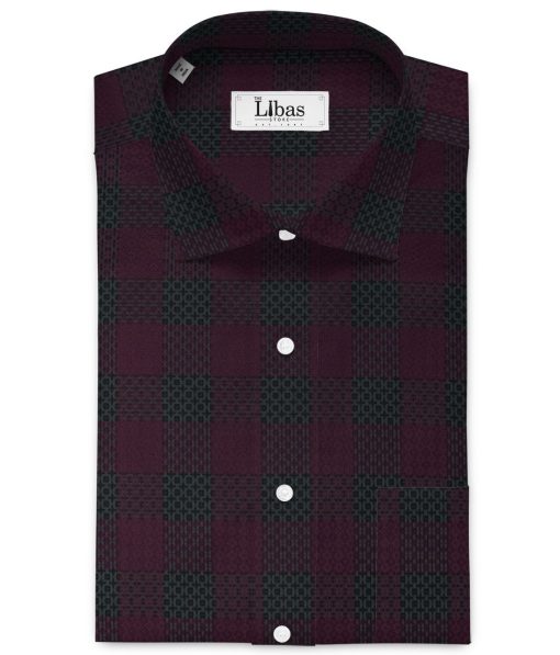 Luthai Men's Supima Cotton Checks  Unstitched Shirting Fabric (Wine & Black)