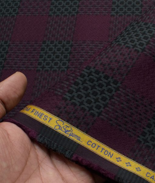 Luthai Men's Supima Cotton Checks  Unstitched Shirting Fabric (Wine & Black)