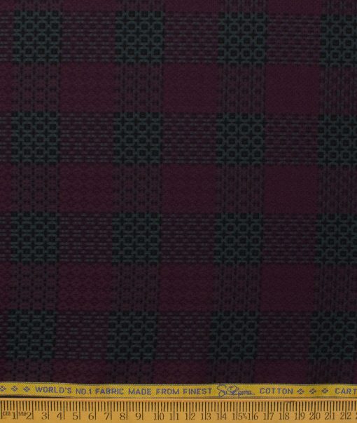 Luthai Men's Supima Cotton Checks  Unstitched Shirting Fabric (Wine & Black)