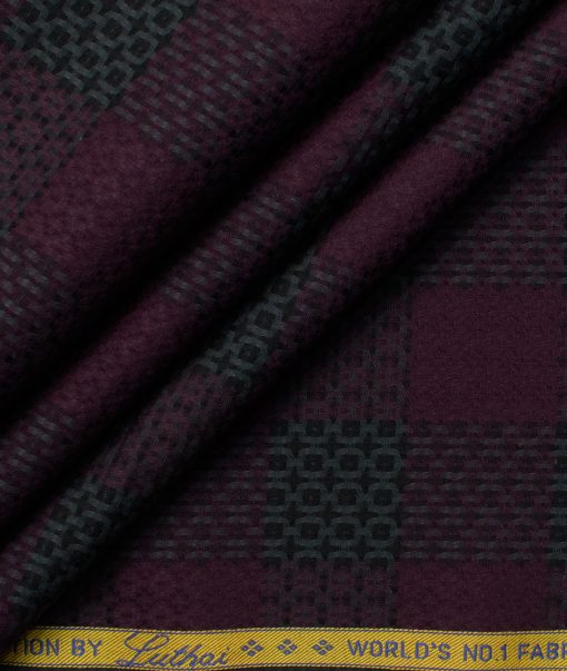 Luthai Men's Supima Cotton Checks  Unstitched Shirting Fabric (Wine & Black)