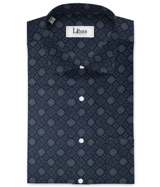 Montivora Men's Pure Cotton Printed  Unstitched Shirting Fabric (Dark Blue)