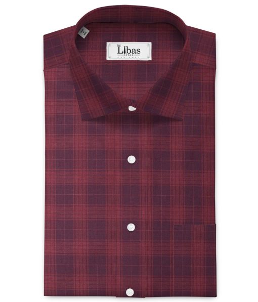 Montivora Men's Pure Cotton Checks  Unstitched Shirting Fabric (Wine & Red)