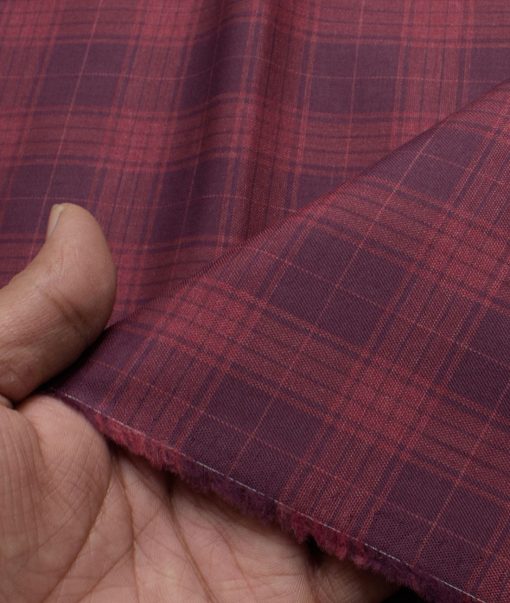 Montivora Men's Pure Cotton Checks  Unstitched Shirting Fabric (Wine & Red)