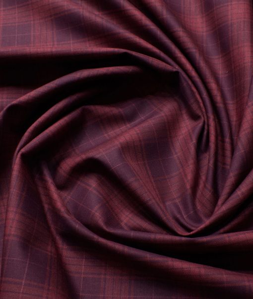 Montivora Men's Pure Cotton Checks  Unstitched Shirting Fabric (Wine & Red)