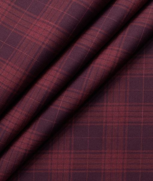 Montivora Men's Pure Cotton Checks  Unstitched Shirting Fabric (Wine & Red)