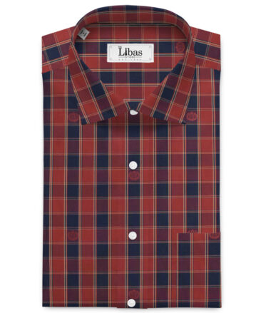 Montivora Men's Pure Cotton Checks  Unstitched Shirting Fabric (Red & Blue)