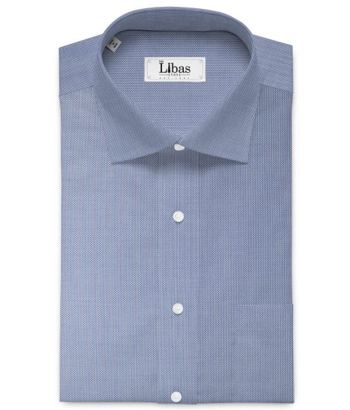 Montivora Men's Cotton Structured  Unstitched Shirting Fabric (White & Blue)