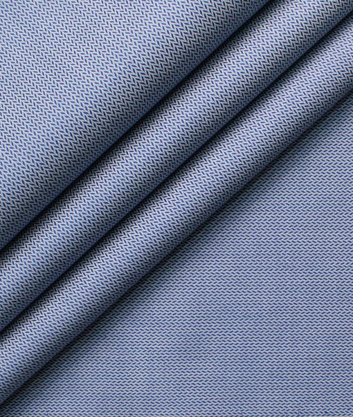 Montivora Men's Cotton Structured  Unstitched Shirting Fabric (White & Blue)