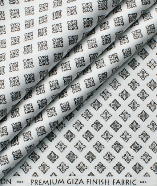 Nemesis Men's Pure Cotton Printed  Unstitched Shirting Fabric (White & Black)