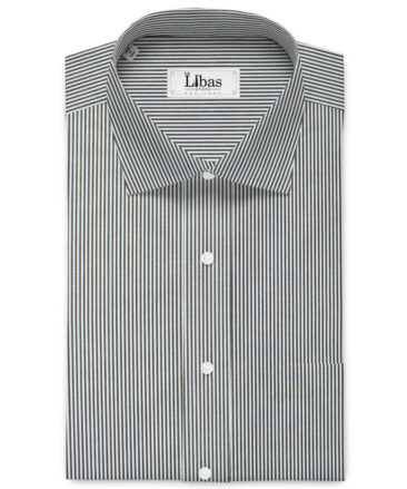 Soktas Men's Giza Cotton Striped  Unstitched Shirting Fabric (White & Black)