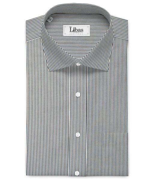 Soktas Men's Giza Cotton Striped  Unstitched Shirting Fabric (White & Black)