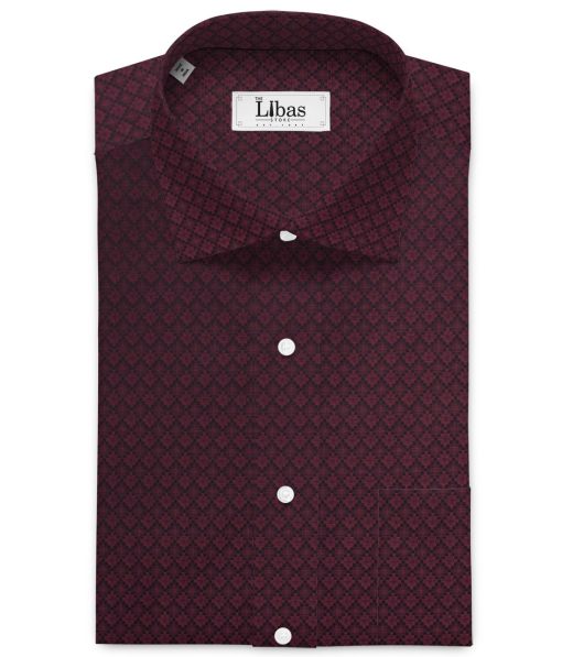 Soktas Men's Giza Cotton Self Design  Unstitched Shirting Fabric (Wine)