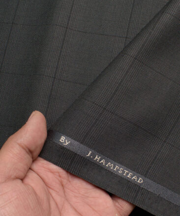 J.hampstead Men's Polyester Viscose  Checks  Unstitched Suiting Fabric (Dark Grey)