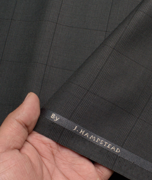 J.hampstead Men's Polyester Viscose  Checks  Unstitched Suiting Fabric (Dark Grey)