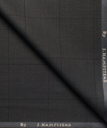 J.hampstead Men's Polyester Viscose  Checks  Unstitched Suiting Fabric (Dark Grey)