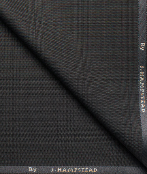 J.hampstead Men's Polyester Viscose  Checks  Unstitched Suiting Fabric (Dark Grey)