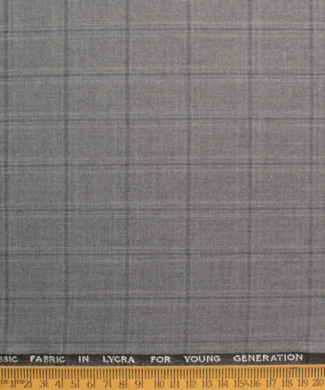 J.hampstead Men's Polyester Viscose  Checks  Unstitched Suiting Fabric (Grey)