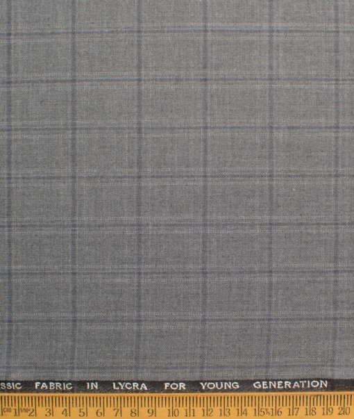 J.hampstead Men's Polyester Viscose  Checks  Unstitched Suiting Fabric (Grey)