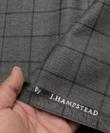 J.hampstead Men's Polyester Viscose  Checks  Unstitched Suiting Fabric (Grey & Black)