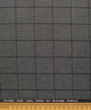 J.hampstead Men's Polyester Viscose  Checks  Unstitched Suiting Fabric (Grey & Black)