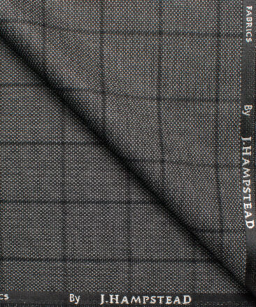 J.hampstead Men's Polyester Viscose  Checks  Unstitched Suiting Fabric (Grey & Black)