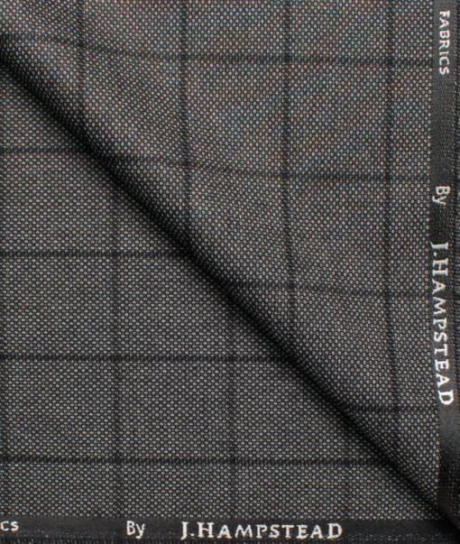 J.hampstead Men's Polyester Viscose  Checks  Unstitched Suiting Fabric (Grey & Black)