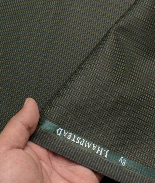 J.hampstead Men's Polyester Viscose  Structured  Unstitched Suiting Fabric (Dark Green)