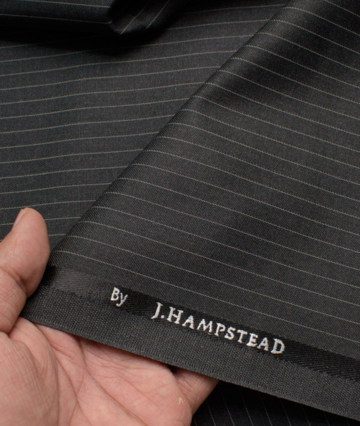 J.hampstead Men's Polyester Viscose  Striped  Unstitched Suiting Fabric (Blackish Grey)