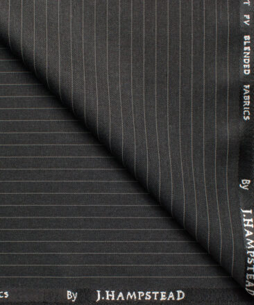 J.hampstead Men's Polyester Viscose  Striped  Unstitched Suiting Fabric (Blackish Grey)