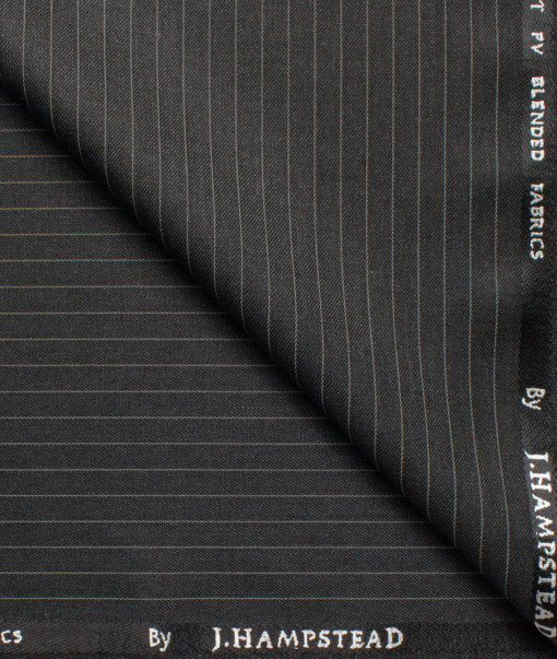 J.hampstead Men's Polyester Viscose  Striped  Unstitched Suiting Fabric (Blackish Grey)