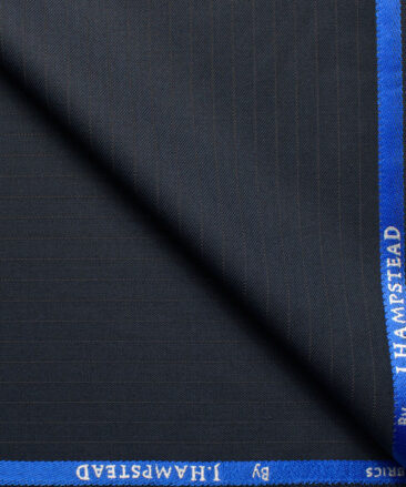 J.hampstead Men's Polyester Viscose  Striped  Unstitched Suiting Fabric (Dark Blue)