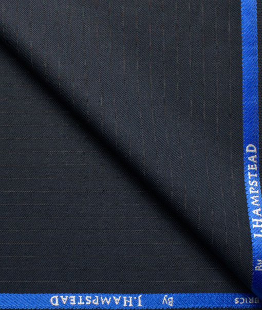 J.hampstead Men's Polyester Viscose  Striped  Unstitched Suiting Fabric (Dark Blue)