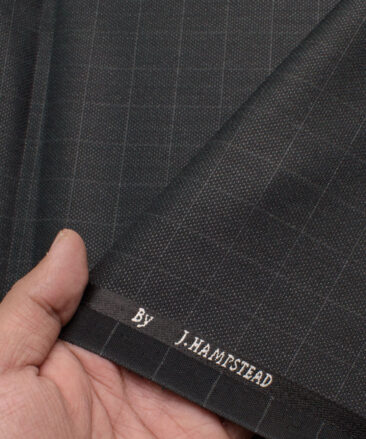 J.hampstead Men's Polyester Viscose  Checks  Unstitched Suiting Fabric (Dark Grey)