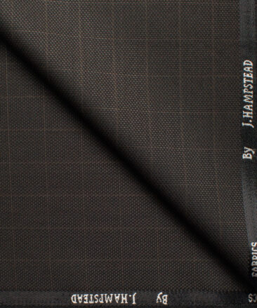 J.hampstead Men's Polyester Viscose  Checks  Unstitched Suiting Fabric (Dark Brown)