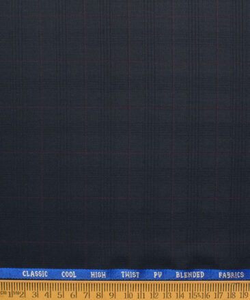 J.hampstead Men's Polyester Viscose  Checks  Unstitched Suiting Fabric (Dark Blue)